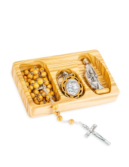 Olive Wood Rosary Holy Family 4-Piece Box Set