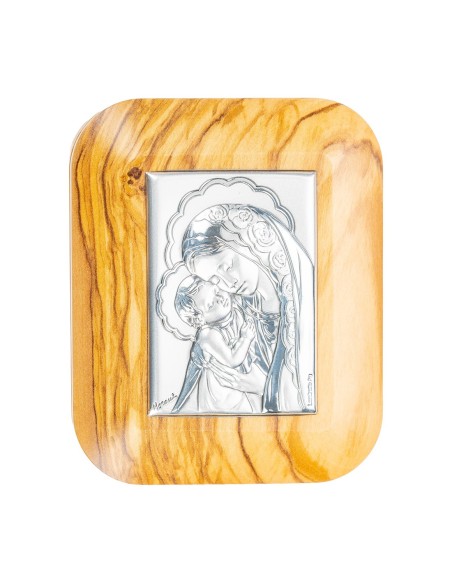 Sterling Silver Virgin Mary Child Jesus Plaque Olive Wood Rosary Box