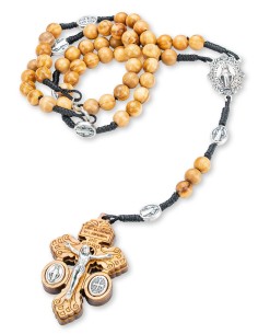 Olive Wood Cord Pardon Crucifix Rosary Necklace