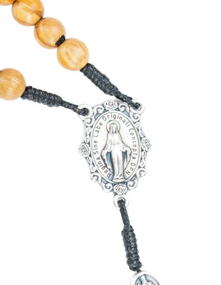 Olive Wood Cord Pardon Crucifix Rosary Necklace