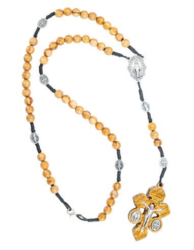 Olive Wood Cord Pardon Crucifix Rosary Necklace