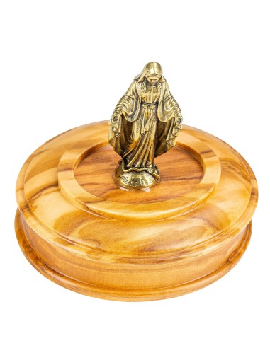 Olive Wood Rosary Our Lady of Grace Figurine Box Set Gold Tone