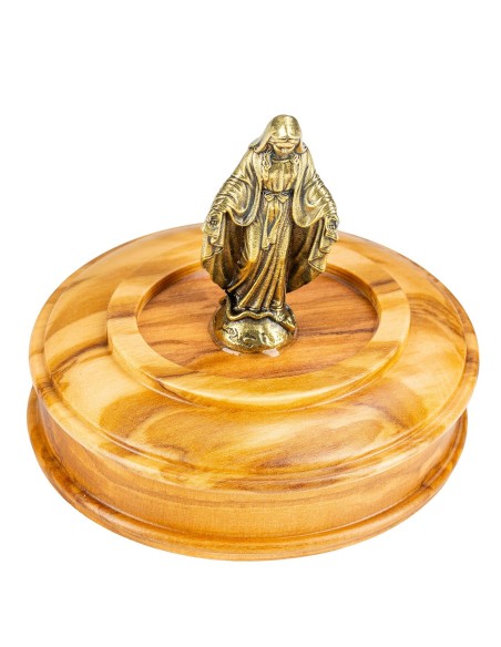 Olive Wood Rosary Our Lady of Grace Figurine Box Set Gold Tone