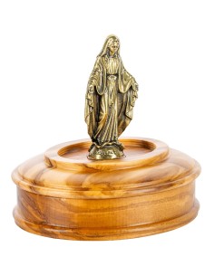 Olive Wood Rosary Our Lady of Grace Figurine Box Set Gold Tone 2