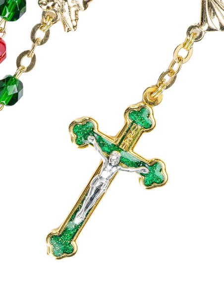Faceted Red Green Glass Gold Tone Rosary