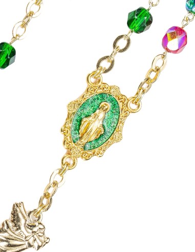 Faceted Red Green Glass Gold Tone Rosary