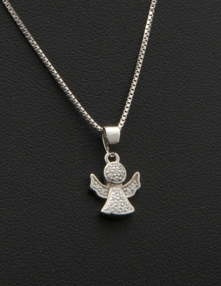 Sterling Silver Cubic Zirconia Angel Pendant Necklace