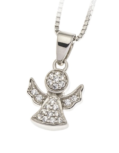 Sterling Silver Cubic Zirconia Angel Pendant Necklace