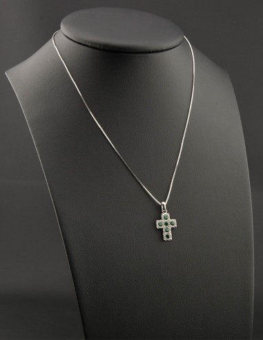 Sterling Silver Green White Cubic Zirconia Cross Pendant Necklace