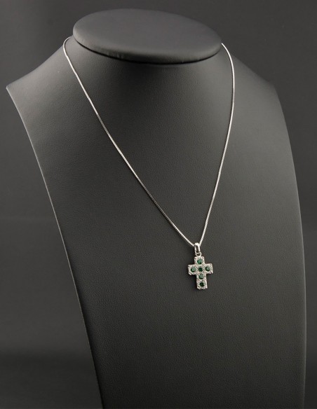 Sterling Silver Green White Cubic Zirconia Cross Pendant Necklace
