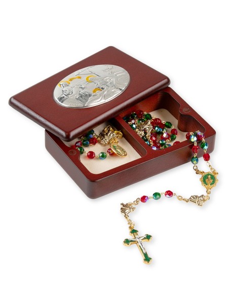 Rosary & Bracelet Nativity Sterling Silver Plaque Wooden Box
