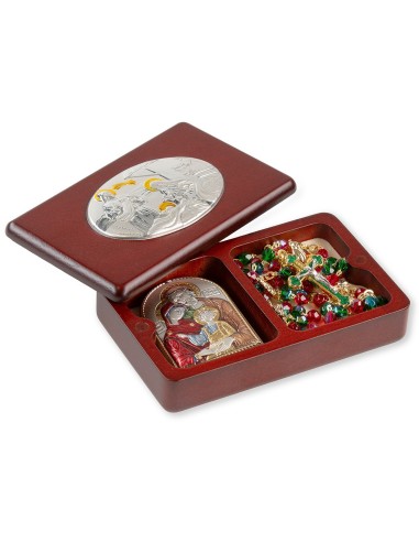 Rosary & Icon Nativity Sterling Silver Plaque Wooden Box