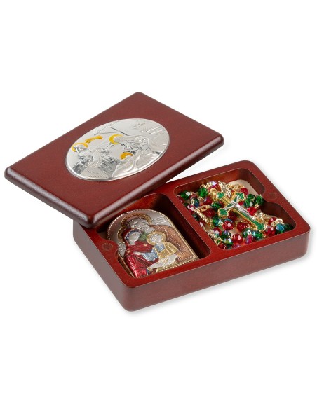 Rosary & Icon Nativity Sterling Silver Plaque Wooden Box