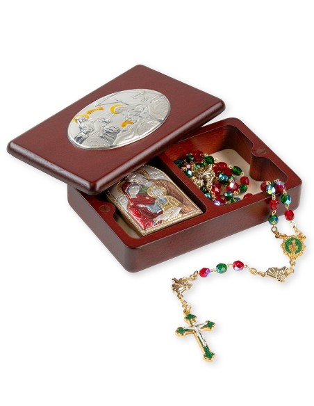 Rosary & Icon Nativity Sterling Silver Plaque Wooden Box