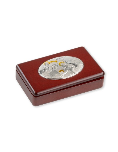 Rosary & Icon Nativity Sterling Silver Plaque Wooden Box