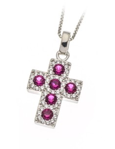 Sterling Silver Pink White Cubic Zirconia Cross Pendant Necklace
