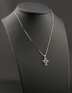 Sterling Silver Pink White Cubic Zirconia Cross Pendant Necklace 2