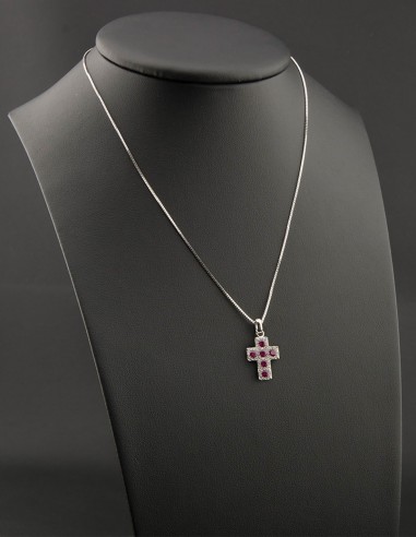 Sterling Silver Pink White Cubic Zirconia Cross Pendant Necklace
