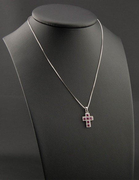 Sterling Silver Pink White Cubic Zirconia Cross Pendant Necklace