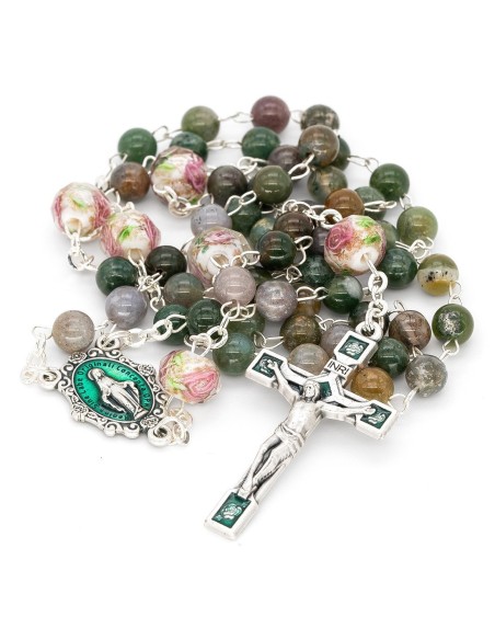 Natural Agate Glass Rose Rosary
