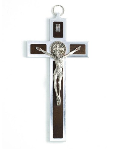 St. Benedict Crucifix Aluminium and Walnut Wood