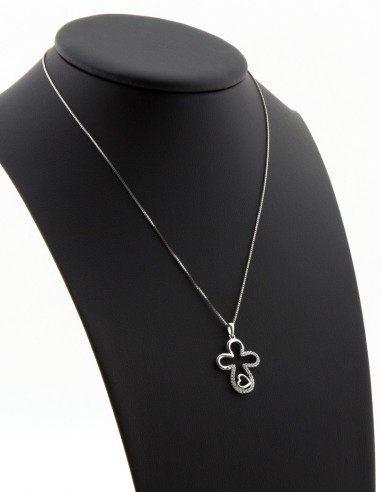 Sterling Silver Rounded Cross with Heart & Cubic Zirconia Pendant Necklace
