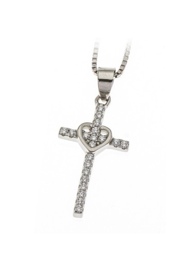 Sterling Silver Cubic Zirconia Dainty Heart Cross Pendant Necklace