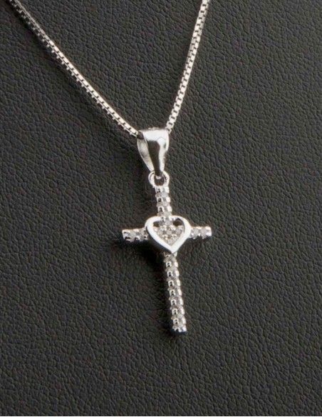 Sterling Silver Cubic Zirconia Dainty Heart Cross Pendant Necklace