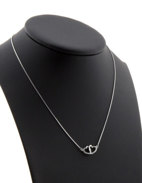 Sterling Silver Cubic Zirconia Double Heart Pendant Necklace