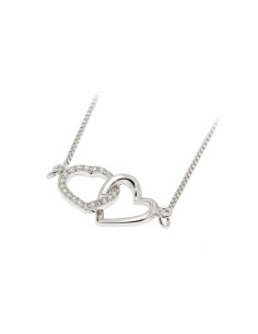Sterling Silver Cubic Zirconia Double Heart Pendant Necklace