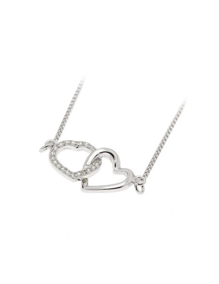 Sterling Silver Cubic Zirconia Double Heart Pendant Necklace