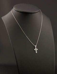 Sterling Silver Green & White Cubic Zirconia Pavé Cross Pendant Necklace 2