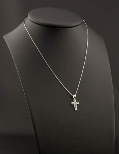 Sterling Silver Green & White Cubic Zirconia Cross Pendant Necklace