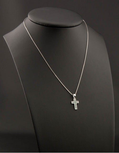 Sterling Silver Green & White Cubic Zirconia Cross Pendant Necklace