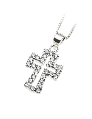 Sterling Silver Cubic Zirconia Open Cross Pendant Necklace