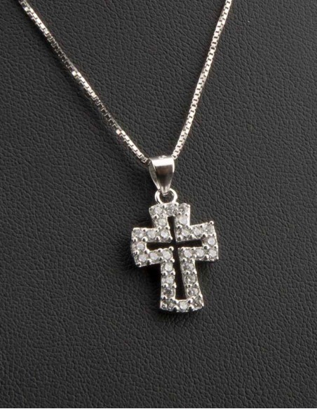 Sterling Silver Cubic Zirconia Open Cross Pendant Necklace