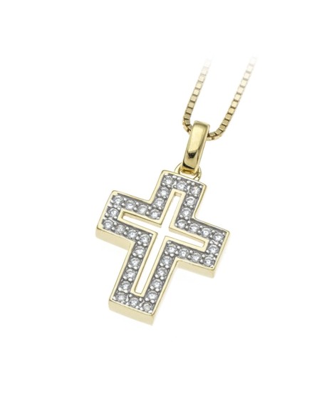 Gold Plated Cubic Zirconia Open Cross Pendant Necklace
