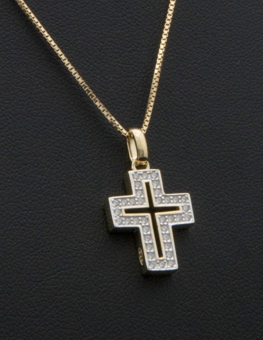 Gold Plated Cubic Zirconia Open Cross Pendant Necklace