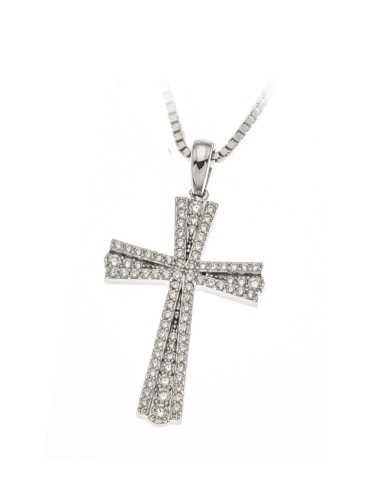 Sterling Silver Cubic Zirconia Flared Pavé Cross Pendant Necklace