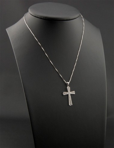 Sterling Silver Cubic Zirconia Flared Pavé Cross Pendant Necklace