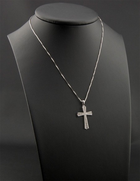 Sterling Silver Cubic Zirconia Flared Pavé Cross Pendant Necklace