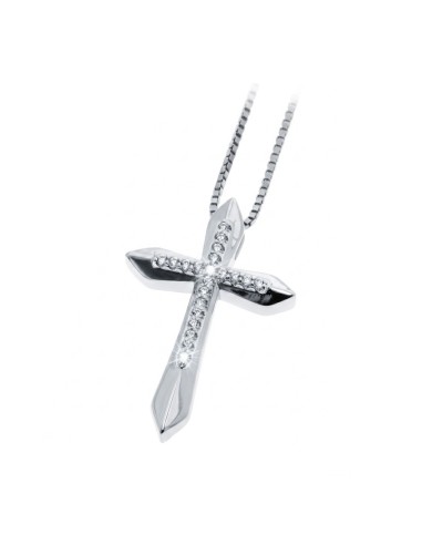 Sterling Silver Cubic Zirconia Angled Cross Pendant Necklace