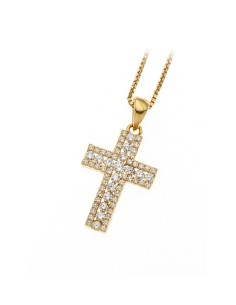 Gold Plated Cubic Zirconia Pavé Cross Pendant Necklace