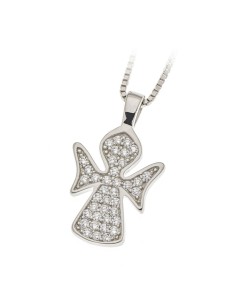 Sterling Silver Cubic Zirconia Pavé Angel Pendant Necklace