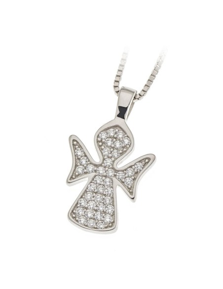 Sterling Silver Cubic Zirconia Pavé Angel Pendant Necklace