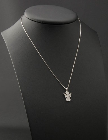 Sterling Silver Cubic Zirconia Pavé Angel Pendant Necklace