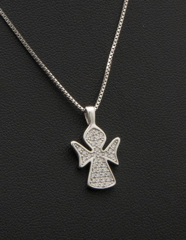 Sterling Silver Cubic Zirconia Pavé Angel Pendant Necklace