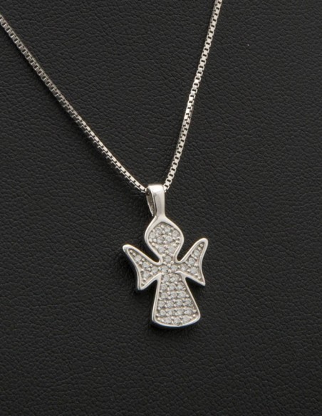 Sterling Silver Cubic Zirconia Pavé Angel Pendant Necklace