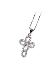 Sterling Silver Cubic Zirconia Rounded Loop Cross Pendant Necklace