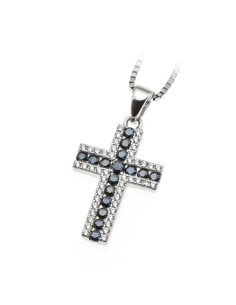 Sterling Silver Black & White Cubic Zirconia Cross Pendant Necklace